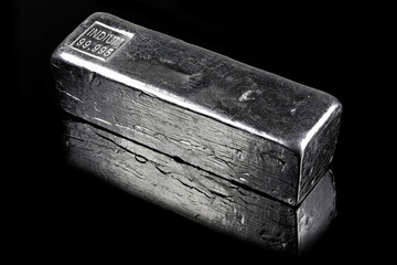 99.995% fine indium ingot isolated on black background