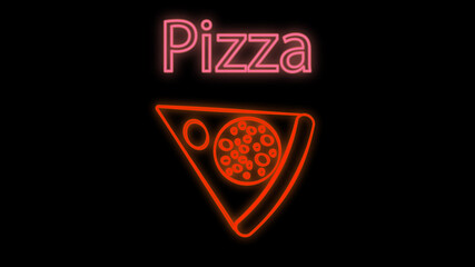 Pizza logo, emblem. Pizza neon sign, bright signboard, light banner. Neon sign