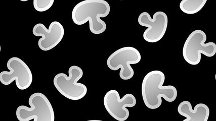 Naklejka na ściany i meble mushrooms on a black background, illustration, pattern. a piece of champignon in a cut. mushroom set. vegetable pattern. mushrooms on a white background for decoration