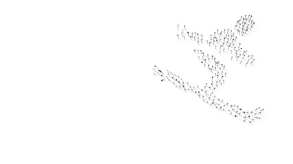 3d rendering of nails in shape of symbol of skiing with shadows isolated on white background