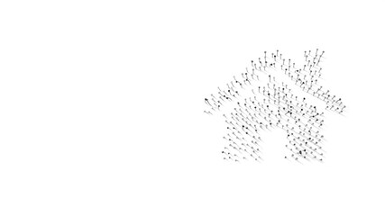 3d rendering of nails in shape of symbol of home with shadows isolated on white background