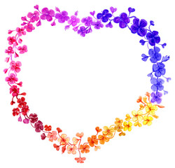 Frame in the form of a floral ornament of rainbow flowers. Watercolor illustration.