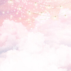 Sugar cotton pink clouds vector design background
