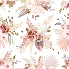 Draagtas Trendy gedroogde palmbladeren, blush roze en roestroos, bleek protea, witte ranonkel © lavendertime