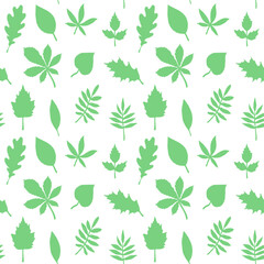 Vector seamless pattern of green leaves isolated on white background