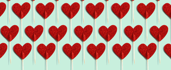 Valentines day or Appreciation theme with red glitter heart picks