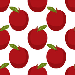 Seamless pattern with red apples fruit. Healthy natural food, vitamins. Organic, eco. Drawn by hands. Printing on fabric, wallpaper, textiles.