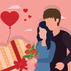 Happy valentines day couple with heart box vector design