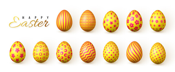 Happy Easter. Color Easter eggs on white background. Vector illustration