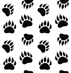 Vector seamless pattern of hand drawn bear paw footprint isolated on white background - obrazy, fototapety, plakaty