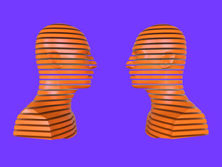 3D abstract illustration. Two people opposite each other. Minimal concept
