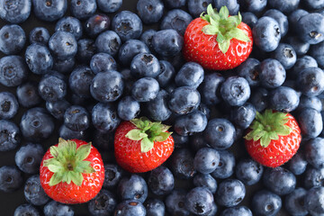 fresh blueberries and strawberries, berries, wallpaper