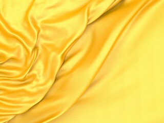 Golden fabric silk background.  Yellow satin wavy texture