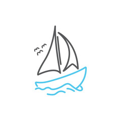 Sailboat wooden ship line art style logo design