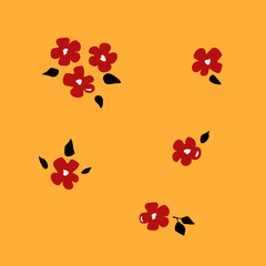 flowers backgroun red orange black vintage retro pattern
