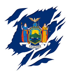New York American Flag and Coat of Arms with Ripped Effect Design