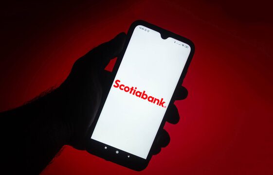 February 5, 2021, Brazil. In this photo illustration the Scotiabank logo seen displayed on a smartphone screen.