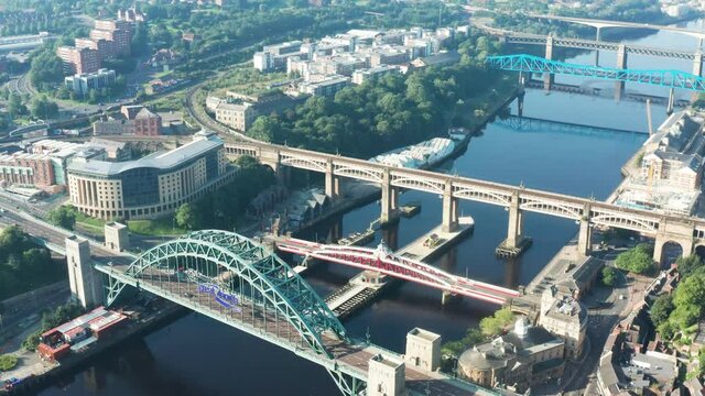 Aerial view of the Tyne Bridge in Newcastle upon Tyne, UK