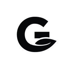 letter G leaf capital black vector logo illustration design isolated background
