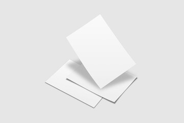 Realistic blank A4 flyer brochure for mockup. Paper or poster illustration. 3D Render.