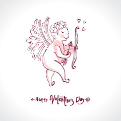 Cupid with bow and arrow. Vector illustration postcard Happy Valentine's Day. Vector template. Cute card
