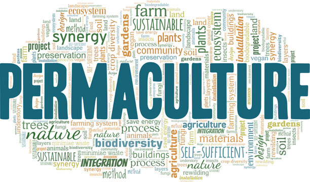 Permaculture vector illustration word cloud isolated on a white background.