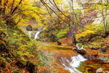 錦秋の二口峡谷上流部