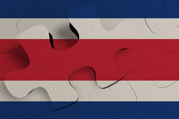 Composition of the concept of crisis and integration of a country   Costa Rica   FLAG PAINTED ON PUZZLE 3D RENDER