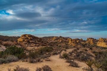 Desert Sunset with large boulders