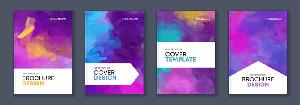 Watercolor A4 booklet colourful purple cover bundle set
