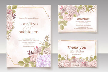 Elegant hand drawing wedding invitation floral design