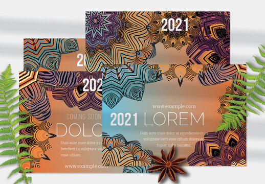 Flyer Layout with Mandala and Tribal Lace Flower Elements