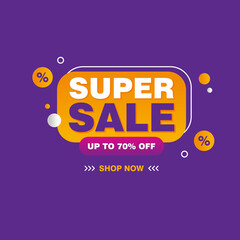 Simple Flat Super Sale Banner with Purple Background Design, Discount Offer Banner Template Vector for Advertising, Social Media, Web Banner