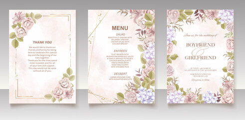 Fototapeta na wymiar Elegant hand drawing wedding invitation floral design