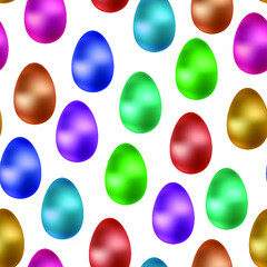 Easter eggs colorful metallic seamless pattern. Easter-egg hunt design of nine on white background. Vector illustration