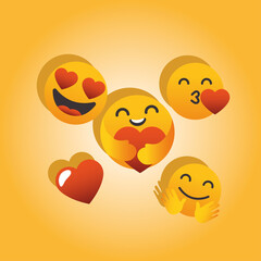 Happy emojis in love faces vector design