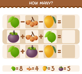 How many cartoon fruits. Counting game. Educational game for pre shool years kids and toddlers