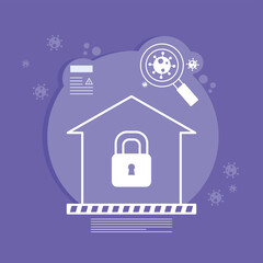 coronavirus prevention and house with padlock vector design