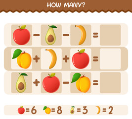 How many cartoon fruits. Counting game. Educational game for pre shool years kids and toddlers