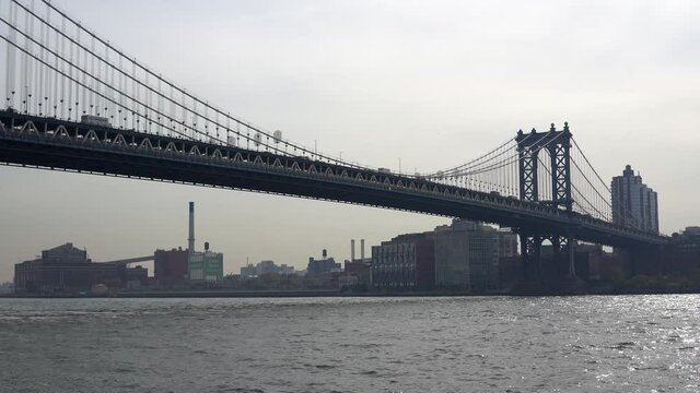 Manhattan Bridge in New York City. East River in Fall in NYC