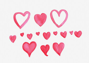 multi shape of Heart was painting with watercolor