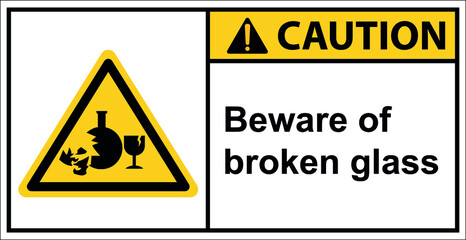 Obraz premium Warning, broken glass is dangerous.,Caution sign