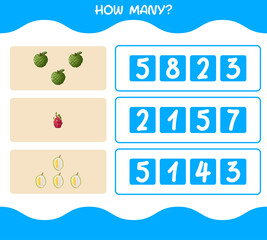 How many cartoon fruits. Counting game. Educational game for pre shool years kids and toddlers