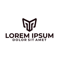 Initial letter MW, WM or P logo template with geometric spartan helmet line art illustration in flat design monogram symbol