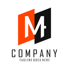 letter M in the middle of the black and orange box