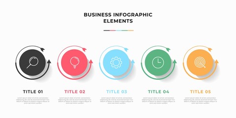 Presentation business infographic template with 5 options or steps. Modern infographic design template. Creative concept of five stages of business project