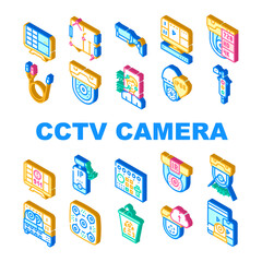 Cctv Camera Security Collection Icons Set Vector