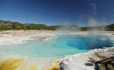 Sapphire Pool along Biscuit Basin Loop Trail (Continental Divide Trail) in Biscuit Basin at Yellowstone National Park, Wyoming