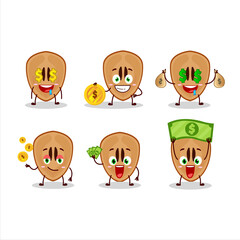 Slice of sapodilla cartoon character with cute emoticon bring money