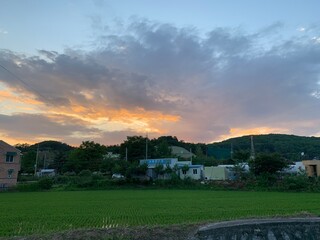sunset in the village